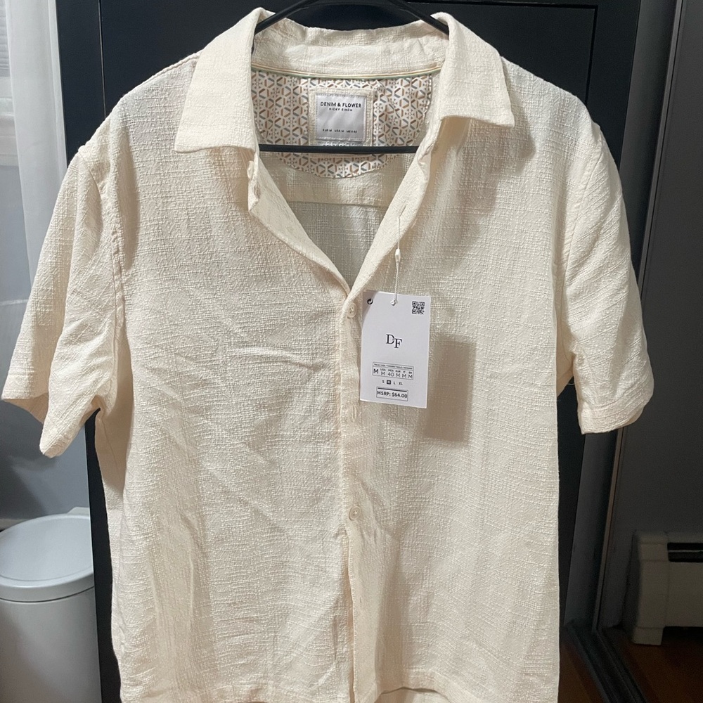 Denim & Flower Cream Casual Button Down Shirt